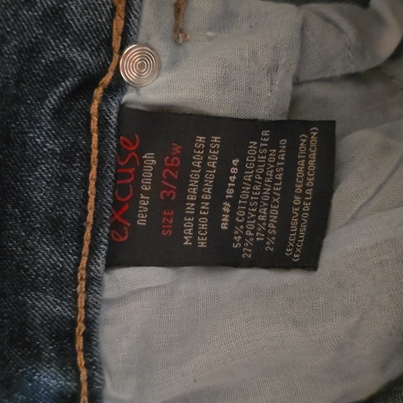 EXCUSE BRAND WOMEN'S JUNIOR SIZE BLUE DISTRESSED JEANS SIZE 3/26W - Picture 11 of 12